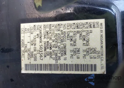 2006 Nissan Xterra X from USA, damaged, VIN 5N1AN08WX6C503567